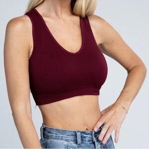 Buff bunny burgundy ribbed crop tank